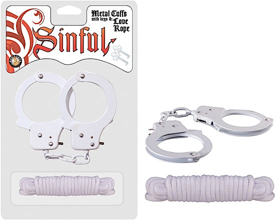 Sinful Metal Cuffs W/Love Rope White