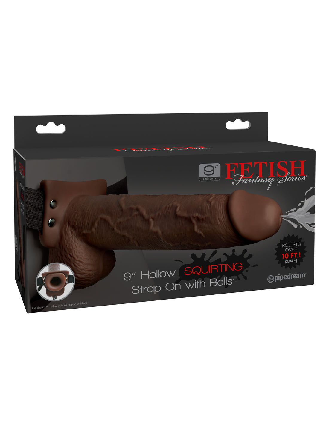 Fetish Fantasy 9 In Hollow Squirting Strap-On with Balls Brown