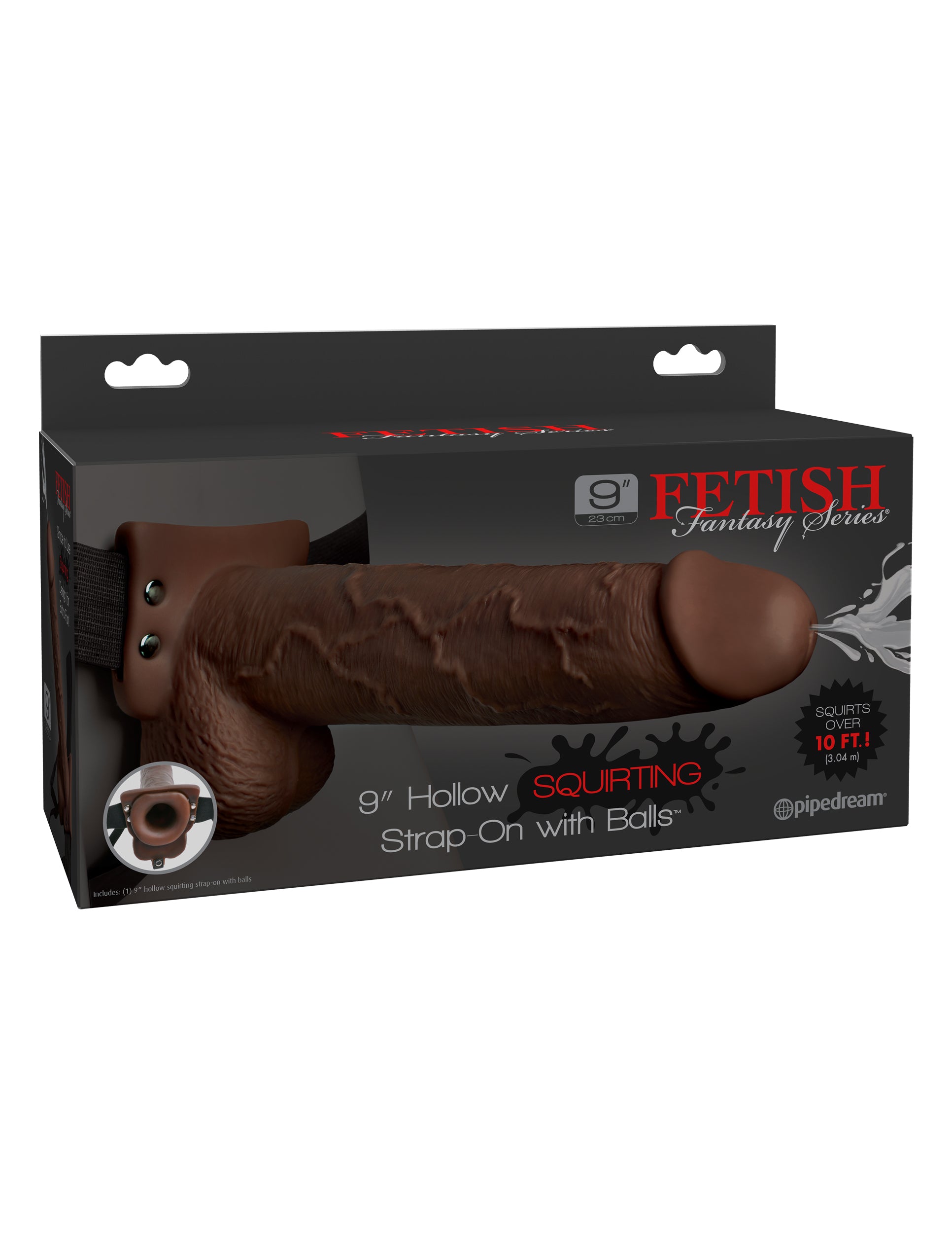 Fetish Fantasy 9 In Hollow Squirting Strap-On W/ Balls Brown