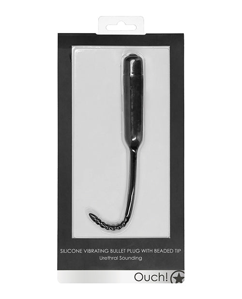 Silicone Vibrating Bullet Plug with Beaded Tip Urethral Sounding Black