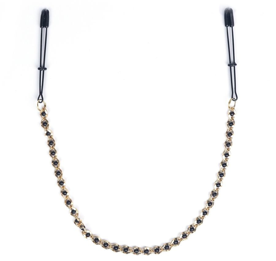 Black Tweezer Nipple Clamps with Beaded Chain