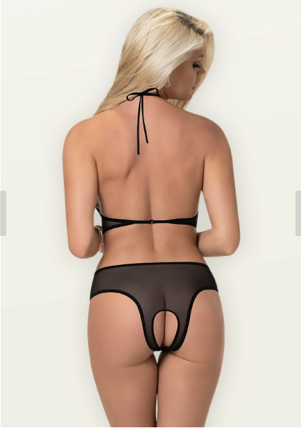 M244 Forever Mesh Crotchless Underboob Teddy with Split Back