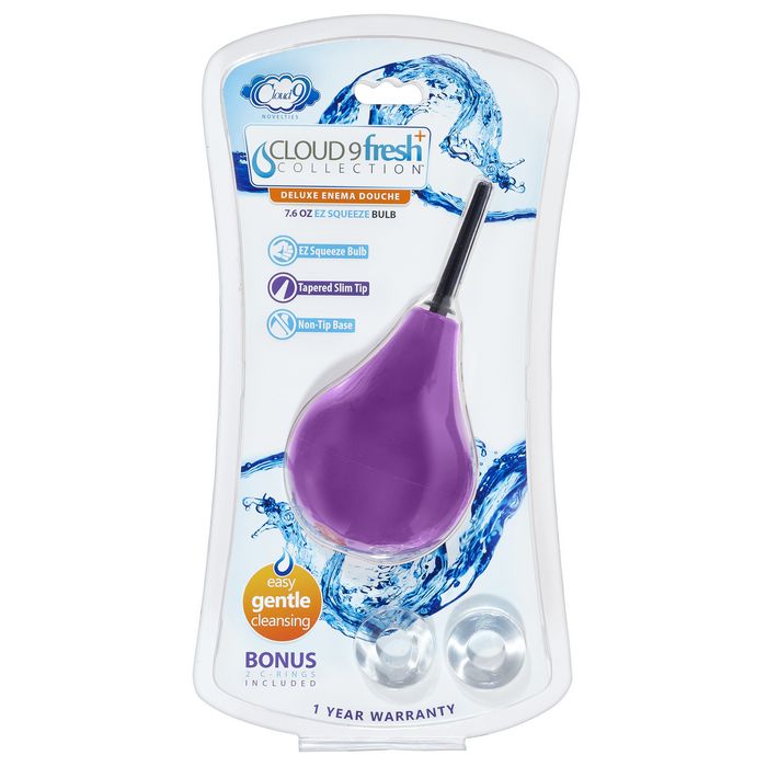 Cloud 9 Fresh + Deluxe Anal Soft Tip Enema Douche 7.6 oz W/ Ez Squeeze Bulb & 2 C-Rings