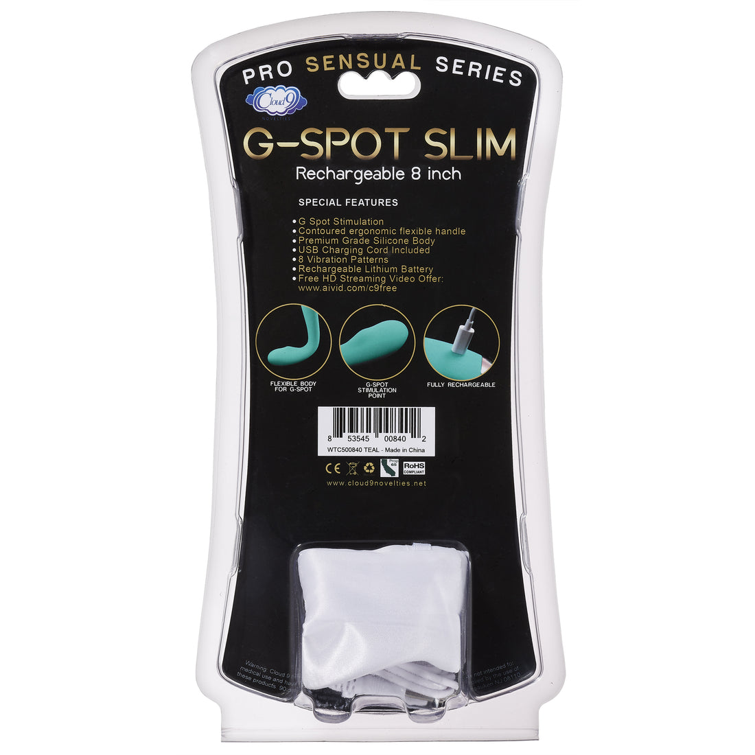 Cloud 9 Rechargeable G-Spot Slim 8In Single Motor Teal