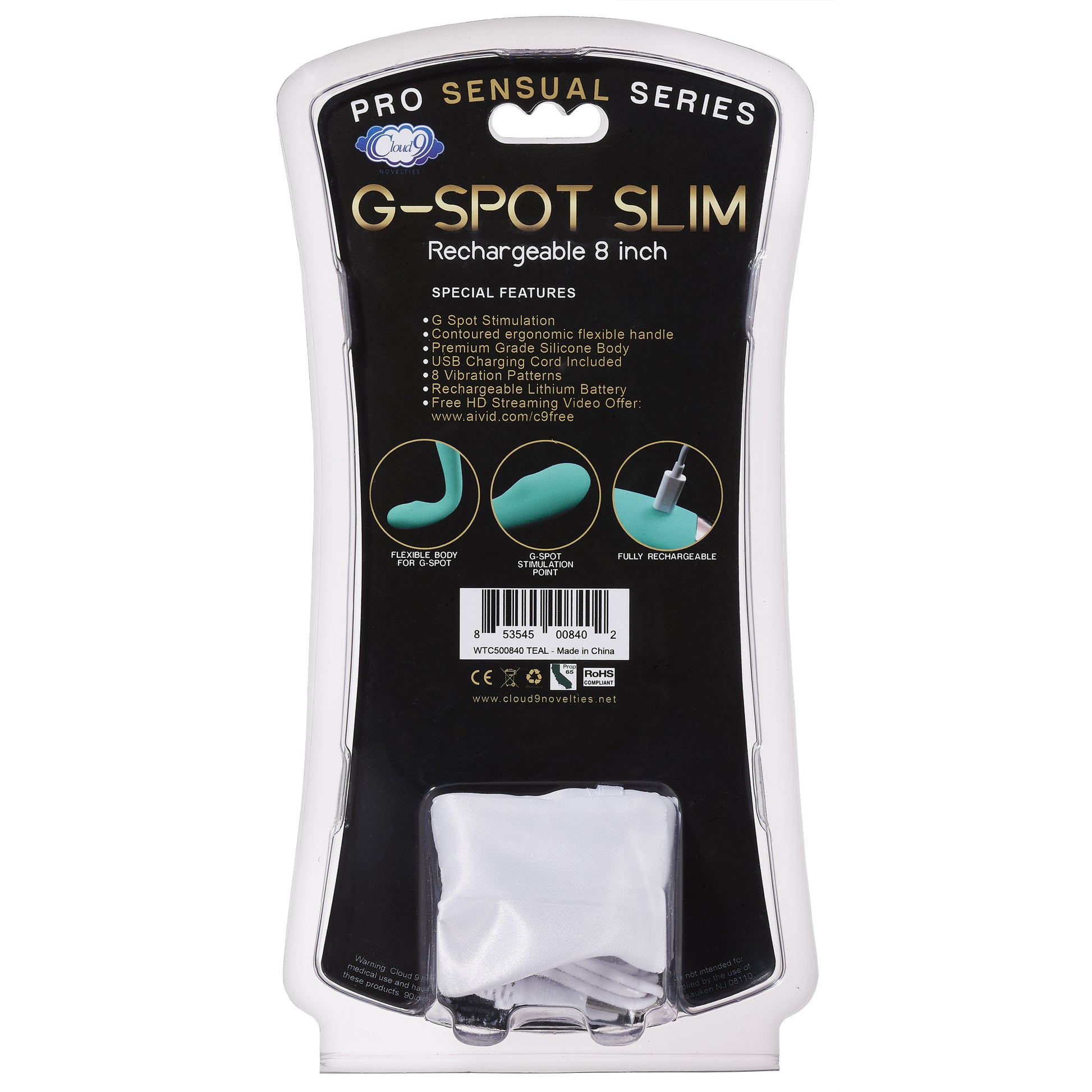 Cloud 9 Rechargeable G-Spot Slim 8In Single Motor Teal