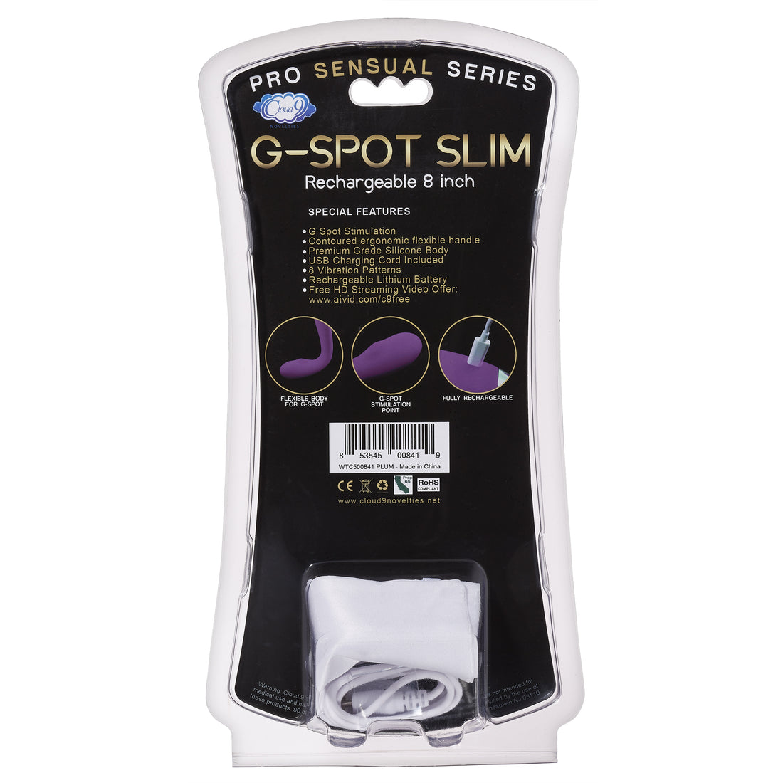 Cloud 9 Rechargeable G-Spot Slim 8In Single Motor Plum