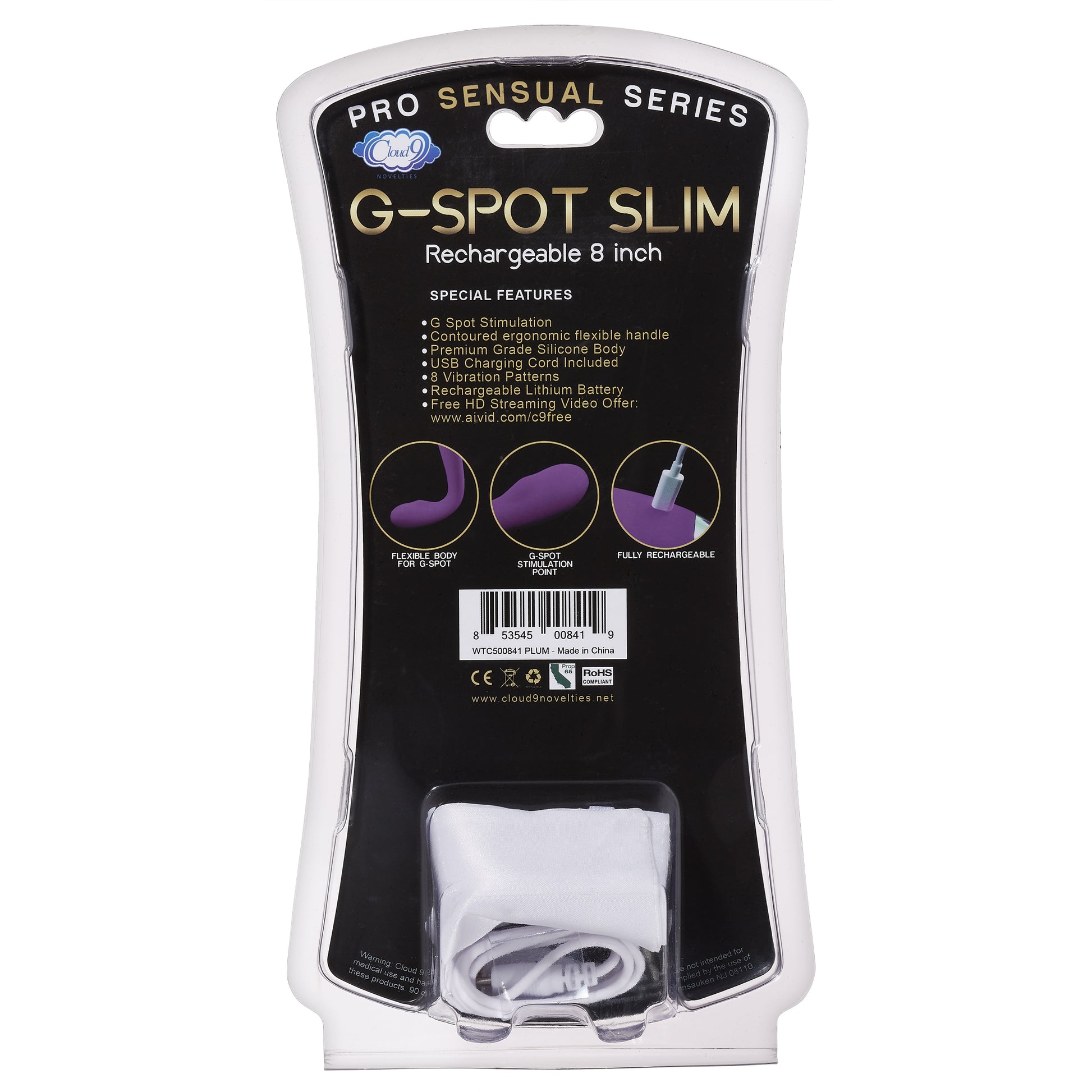 Cloud 9 Rechargeable G-Spot Slim 8In Single Motor Plum
