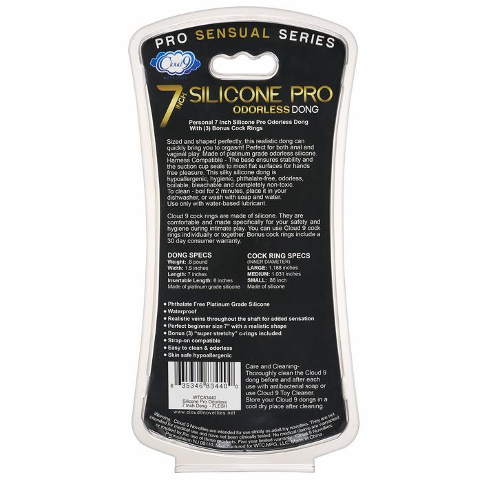 Cloud 9 Pro Sensual 7 Premium Silicone Dong with C Rings Light "