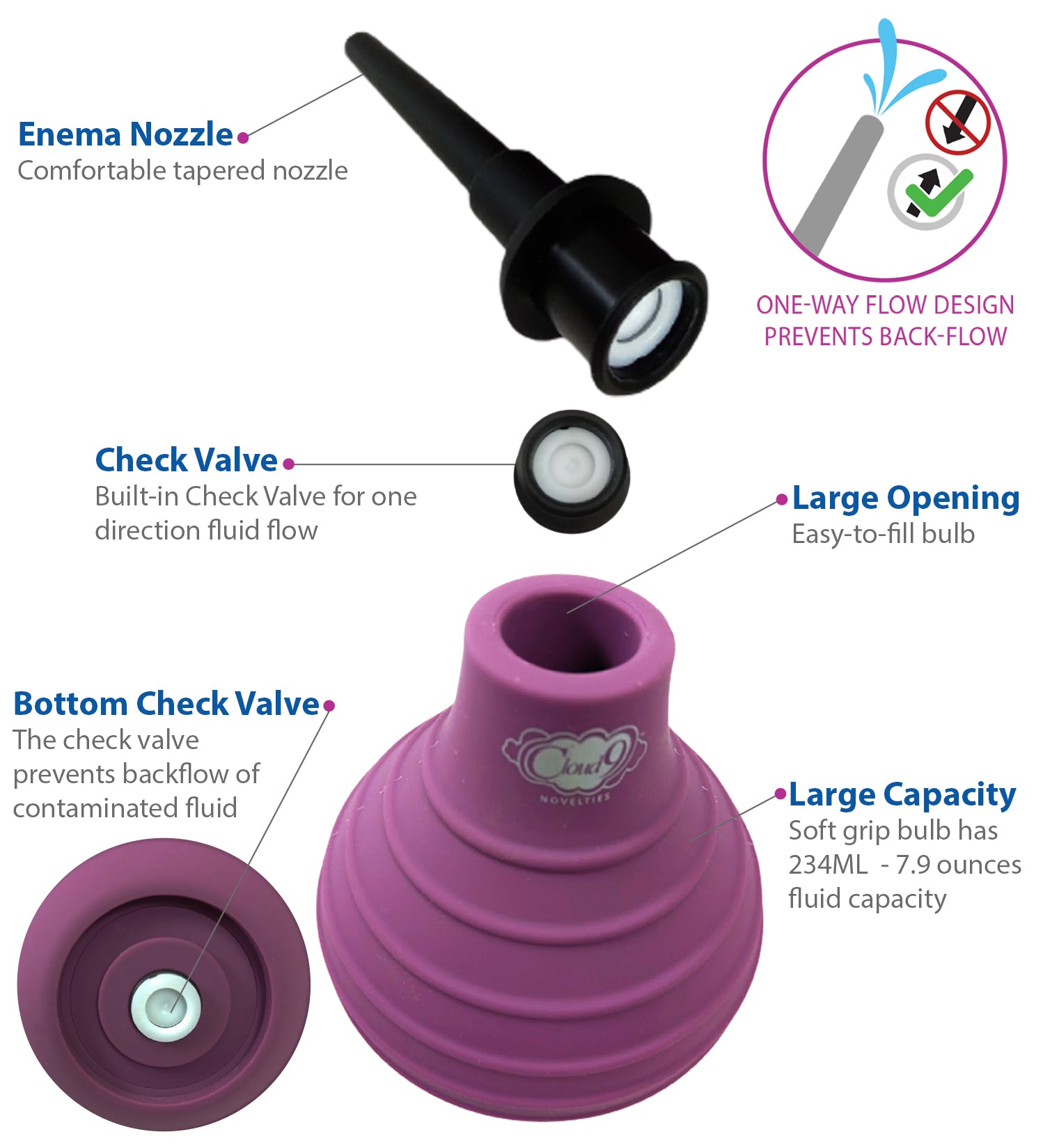 Cloud 9 Health & Wellness Premium Silicone Non-Backflow Enema Douche