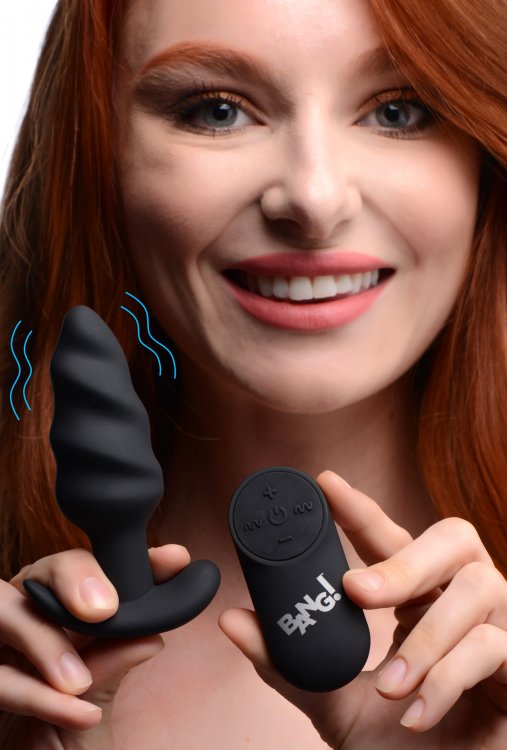 BANG! 21X VIBRATING SILICONE SWIRL BUTT PLUG with REMOTE BLACK
