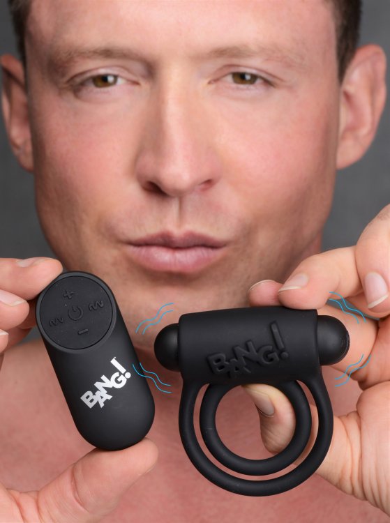 BANG! SILICONE COCK RING & BULLET with REMOTE BLACK