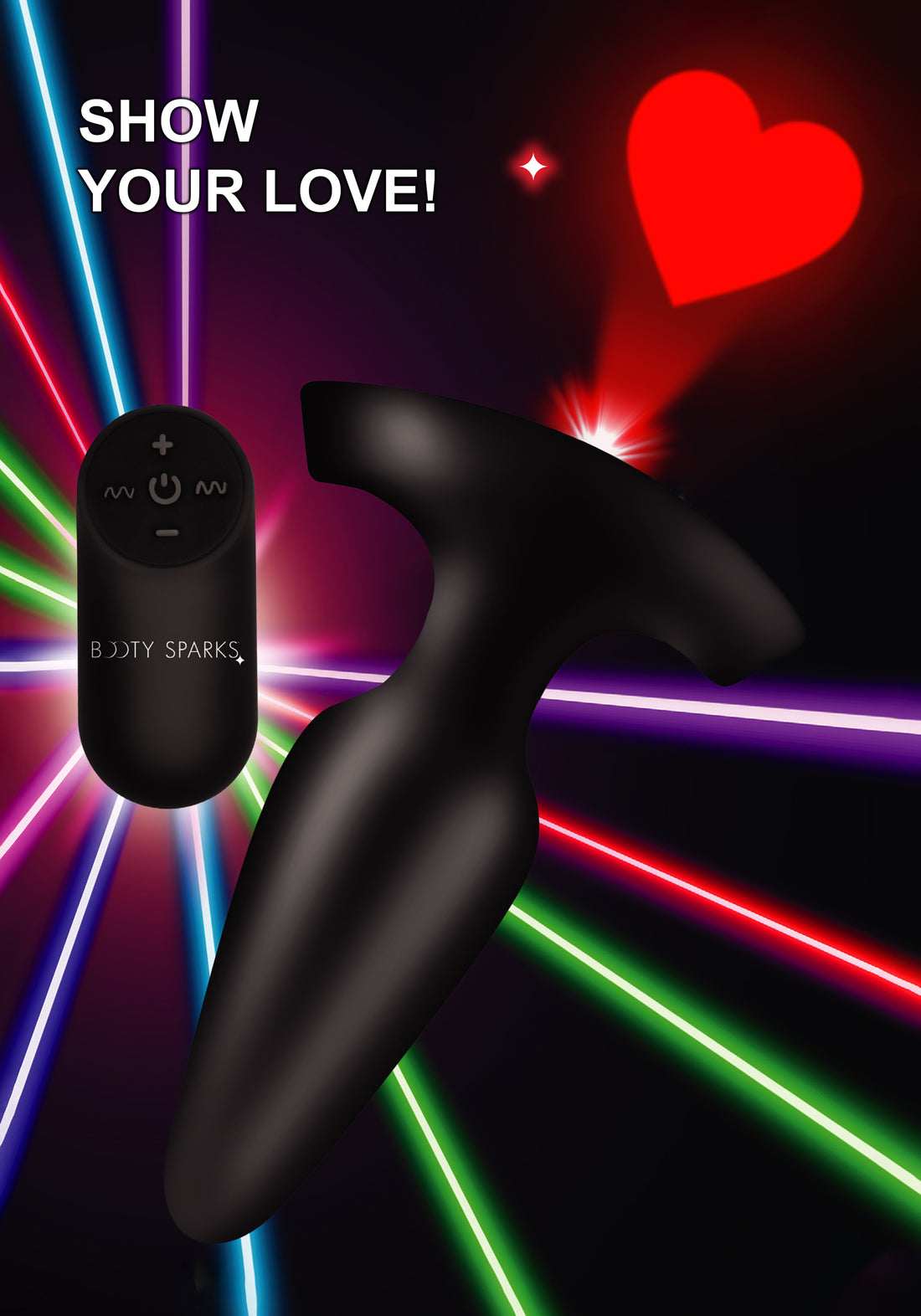 28X Laser Heart Silicone Anal Plug with Remote - Large