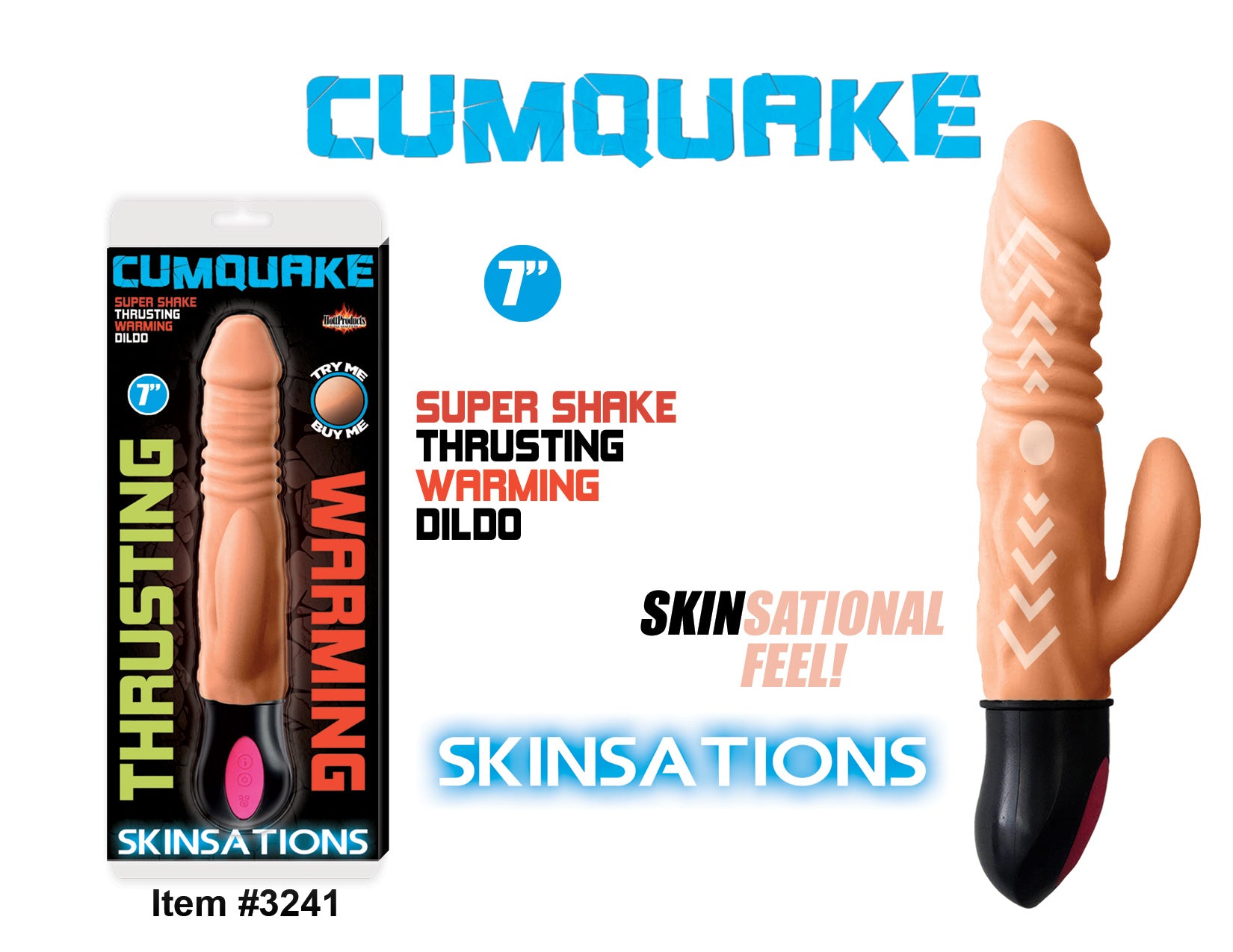 Skinsations Cum Quake Warming Dildo W/Clit Stimulator