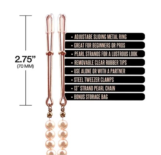Nixie Adjustable Tweezer Clips With Pearls Rose Gold