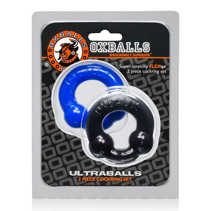 Ultraballs 2 Pk Cockring Black /Police Blue (Net)