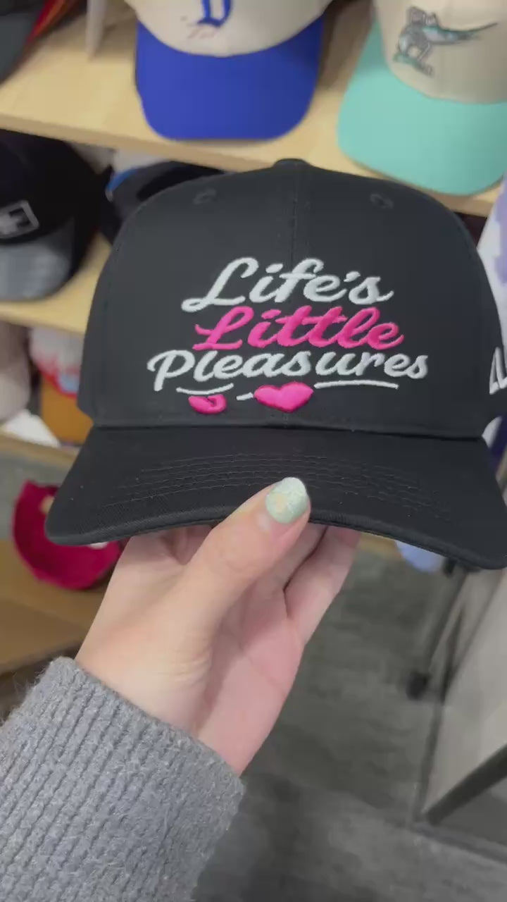 Life's Little Pleasures Embroidered Black Cap for Men & Women | Adjustable Cotton Casual Hat for Daily Wear
