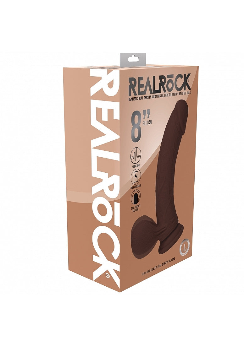 Realrock Rechargeable Dual Layered Vibrating Curved 8In W/Balls Brown