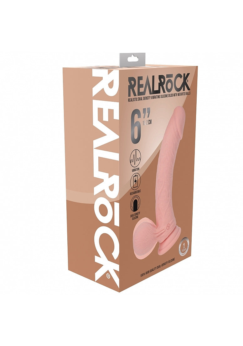 Realrock Rechargeable Dual Layered Vibrating Curved 6In W/Balls