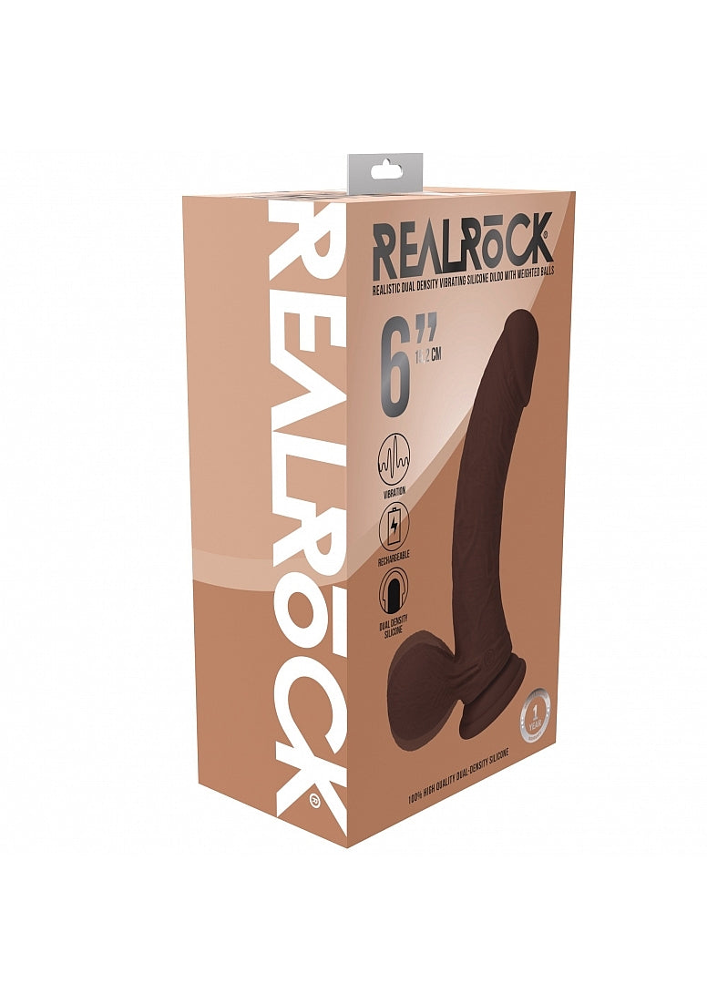 Realrock Rechargeable Dual Layered Vibrating Curved 6In W/Balls Brown