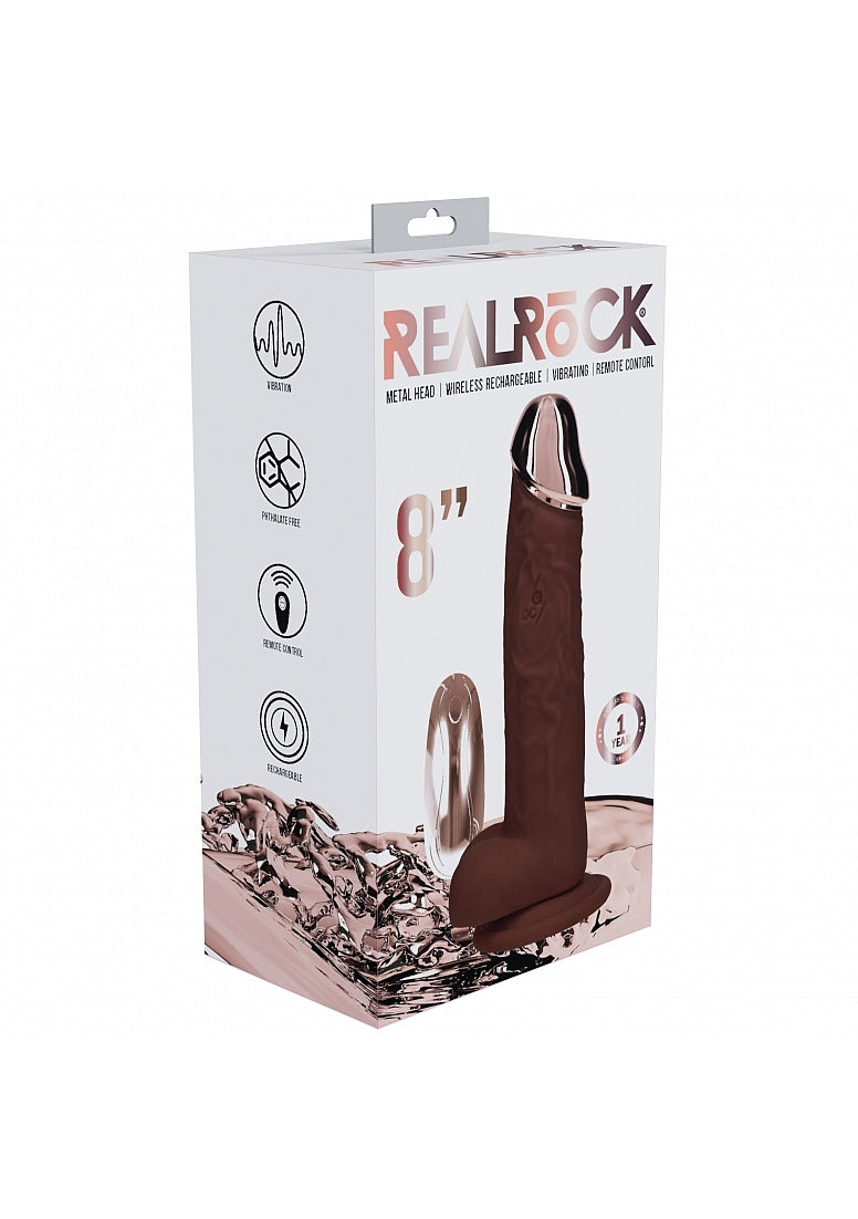 Realrock Wireless Rechargeable Metalhead Regular Straight 8In W/Balls Brown