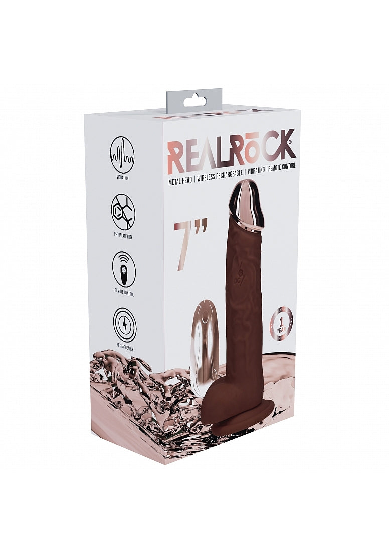 Realrock Wireless Rechargeable Metalhead Regular Straight 7In W/Balls Brown