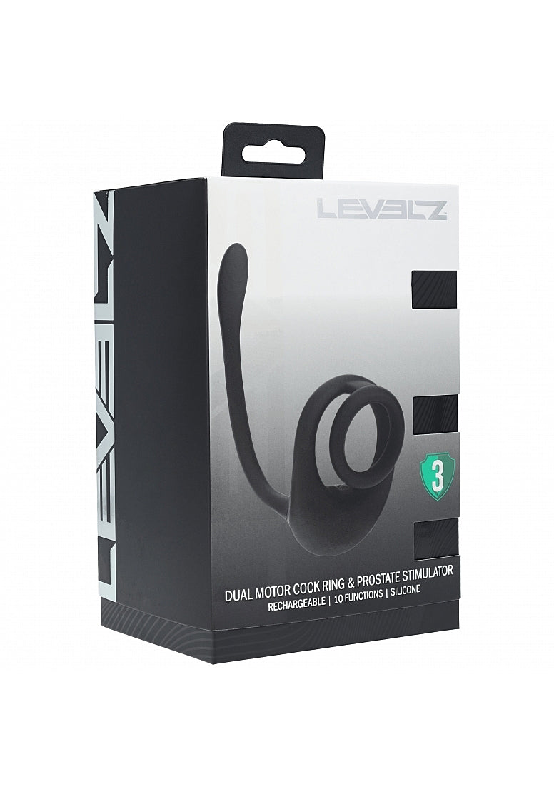 Levelz Dual Motor Silicone Cock Ring with Prostate Stimulat Black