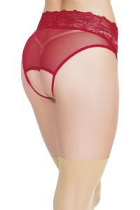 CROTCHLESS PANTY W/ ATTACHED GARTER MERLOT O/S