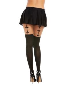 NUDE PANTYHOSE W/ KNITTED BOW DETAIL GARTERS BLACK O/S