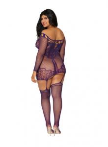 SCALLOPED LACE GARTER DRESS AUBERGINE Q/S