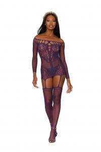 SCALLOPED LACE GARTER DRESS AUBERGINE O/S