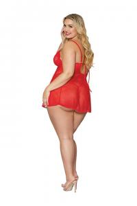 LACE & MESH BABYDOLL & G- STRING SET LIPSTICK RED Q/S