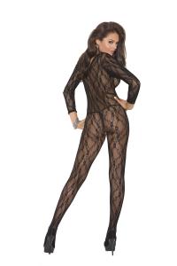 DEEP V BODYSTOCKING W/ LONG SLEEVES BLACK O/S