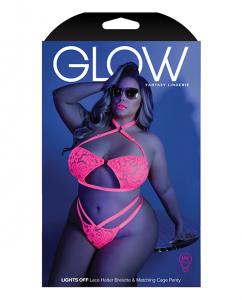 GLOW LIGHTS OFF BRALETTE & PANTY NEON PINK Q/S