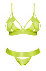 STRAP TEASE BRA & CROTCHLESS PANTY NEON YELLOW 2XL