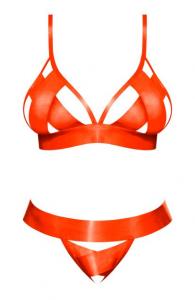 STRAP TEASE BRA & CROTCHLESS PANTY NEON ORANGE 2XL