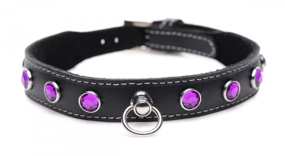 Royal Vixen Leather Choker with Rhinestones - Purple